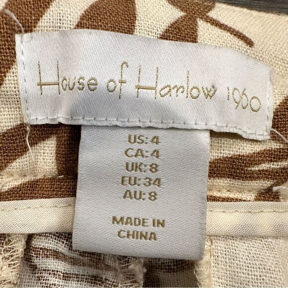 House of harlow tan cream linen blend leaf print pants - Picture 3 of 4